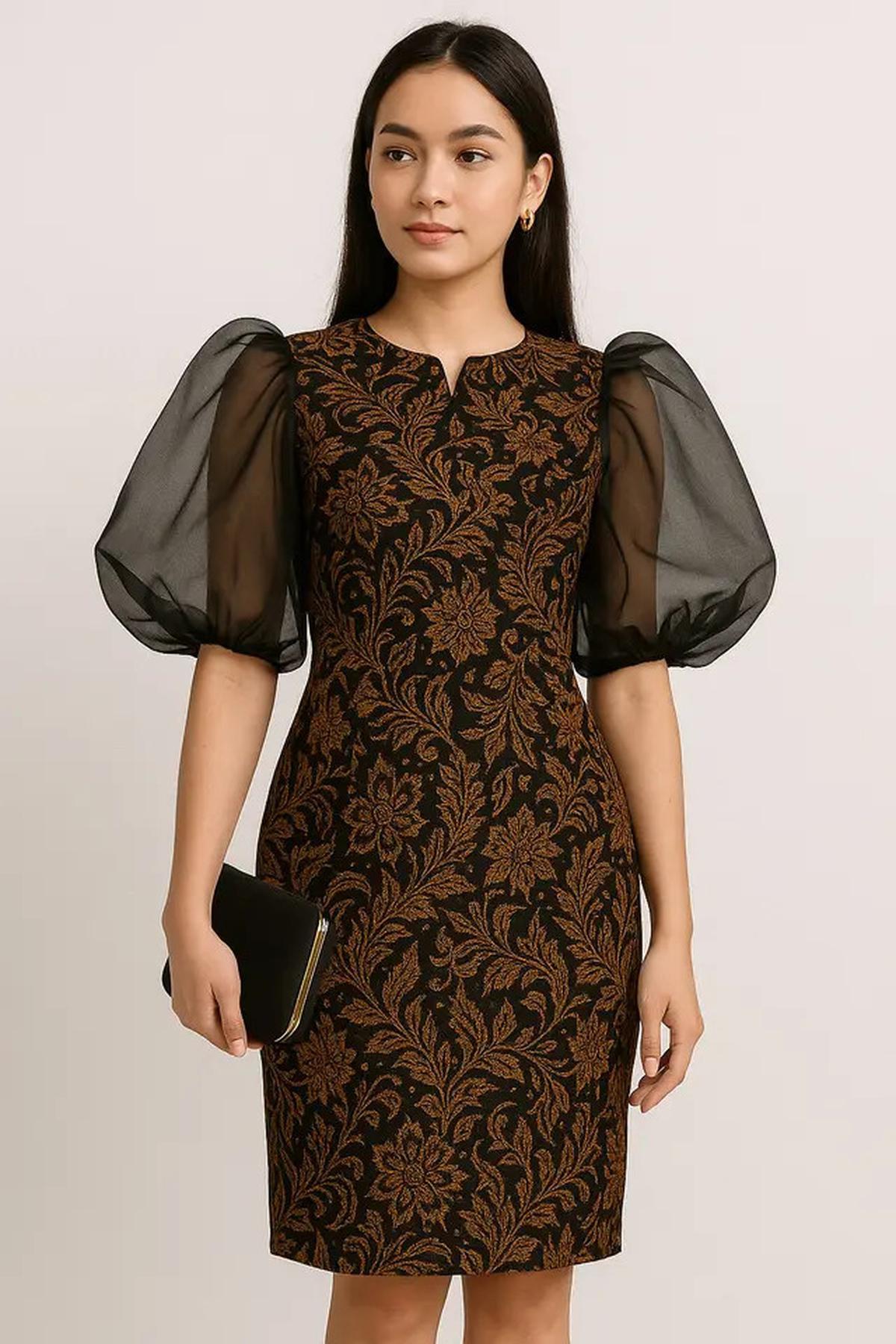 7 Model Dress Batik Kombinasi Lengan Organza, Klasik dengan Sentuhan Modern