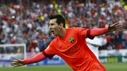 Selebrasi Lionel Messi usai cetak gol pertama untuk Barcelona (REUTERS/Marcelo del Pozo)