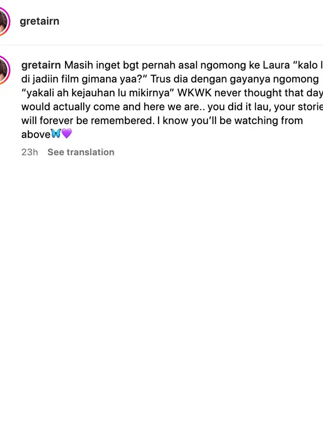 Unggahan Greta Iren. (Foto: Dok. Instagram @gretairn)