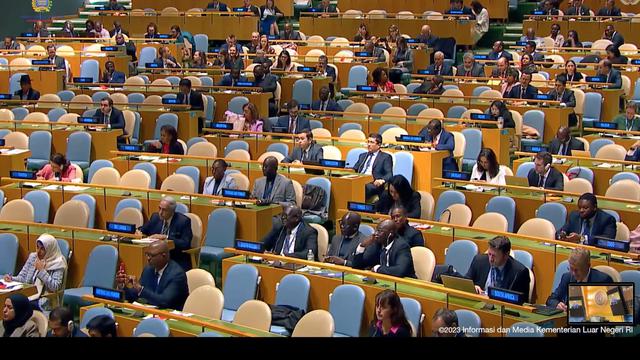 Pemilihan Dewan HAM di Markas Besar PBB, New York, Senin (10/10/2023). (Youtube/Kemlu RI)