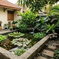 Inspirasi Kolam Ikan dengan Tanaman Air yang Mudah Dirawat. (Foto: AI)