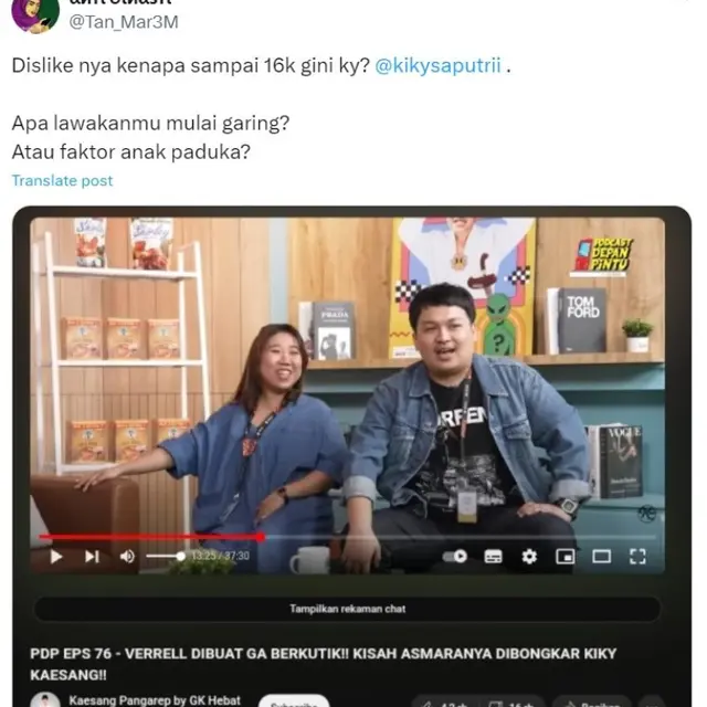 Kiky Saputri Tampil Lagi di Podcast Kaesang Pangarep, Warganet Singgung Sindiran Andhika Pratama