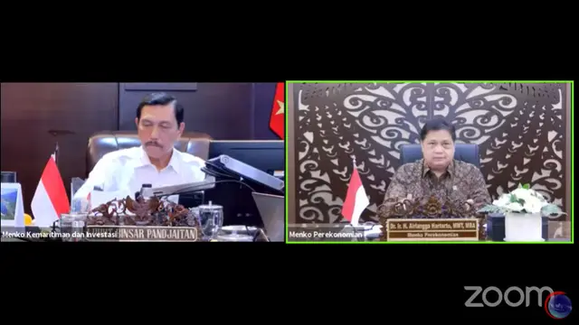Menko Kemaritiman dan Investasi Luhut Binsar Pandjaitan dan Menko Perekonomian Airlangga Hartarto melakukan Konferensi Pers Perkembangan PPKM pada Senin (20/9/2021).