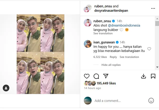 Ruben Onsu pajang potret bukber bareng Desy Ratnasari, komentar Ivan Gunawan jadi sorotan