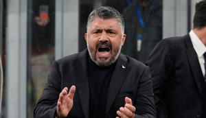 Reaksi pelatih Italia, Gennaro Gattuso saat melawan Norwegia di Kualifikasi Piala Dunia 2026, Senin 17 November 2025. (AP Photo/Luca Bruno)