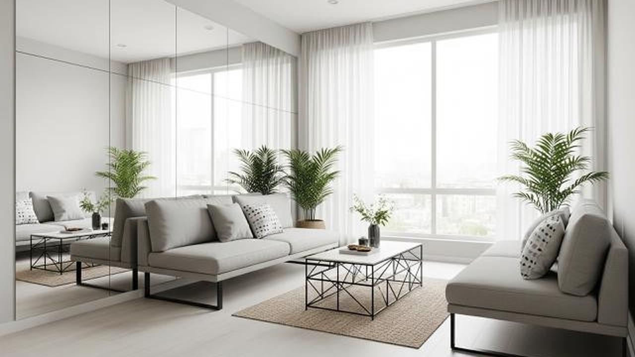 Kekuatan Cermin dan Permukaan Reflektif/Inspirasi Desain Ruang Tamu Luas di Rumah Kecil (Sumber: gemini.com)