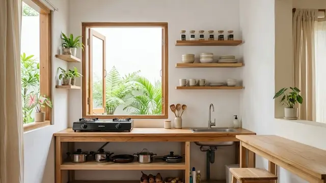 Dapur Minimalis 3x2 Bernuansa Kayu yang Hangat