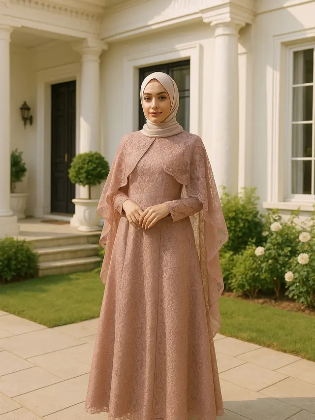 Gamis Modern dengan Sentuhan Brokat