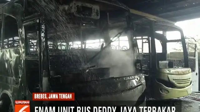 6 Bus Dedy Jaya di Brebes Terbakar Diduga Terkena Percikan Api Las