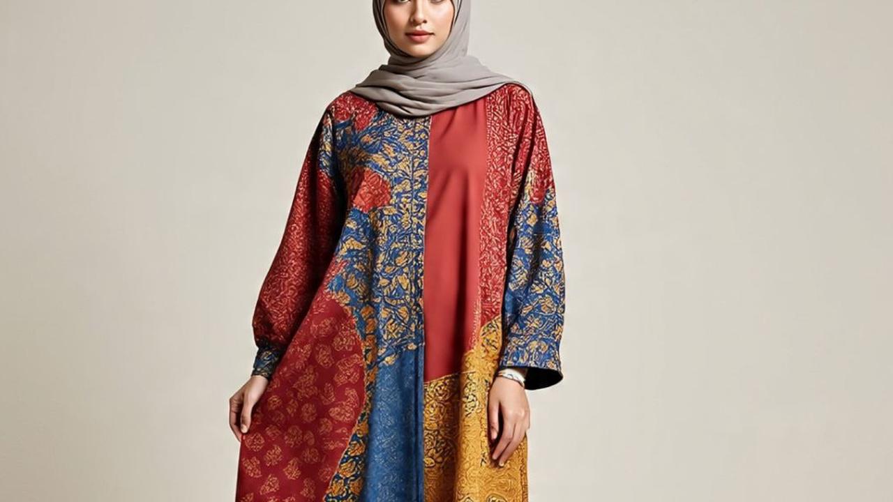 8 Gamis Batik Kombinasi Warna Bold Kontras 2025, Desain Modern yang Elegan