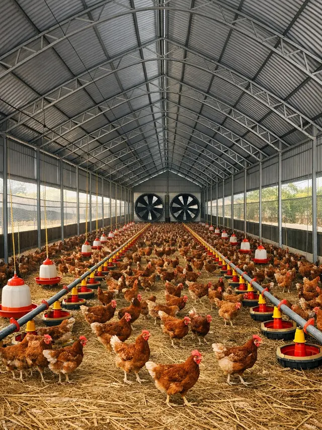 Model Kandang Ayam yang Sejuk Saat Musim Kemarau (AI)