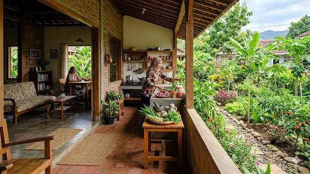 Ide Teras Rumah Desa dengan Kebun Campur Biar Multifungsi