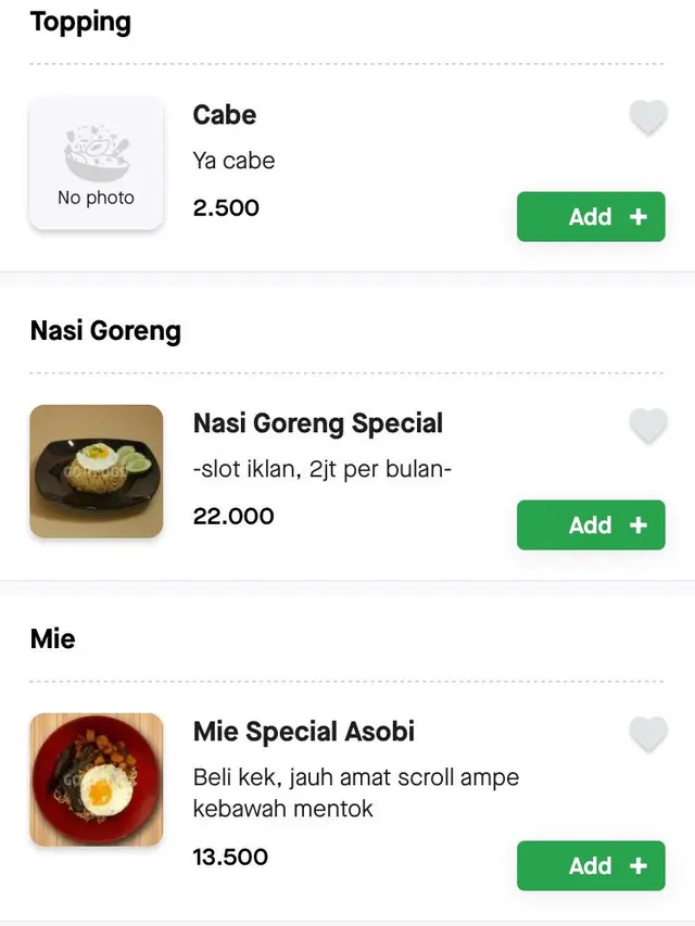 deskripsi menu makanan kocak
