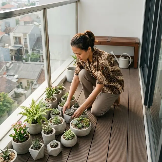 Kumpulan Pot Semen di Lantai (Gemini AI)