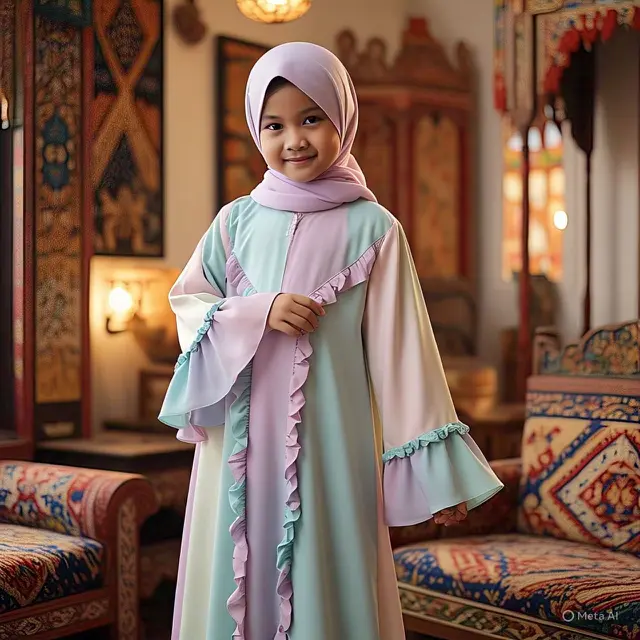 Model Abaya untuk Anak Perempuan Warna Pastel Ruffle/Gambar Via Chat GPT