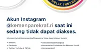 Akun Instagram Kemenparekraf Menghilang