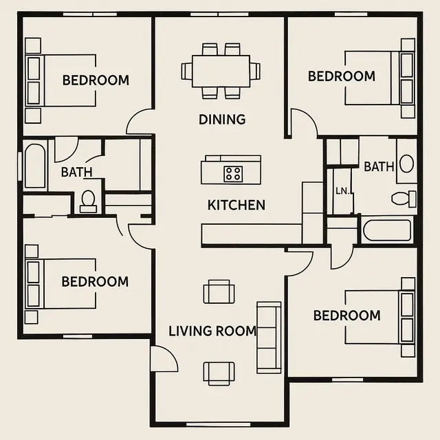 Denah Rumah 4 Kamar (Image by ChatGPT)