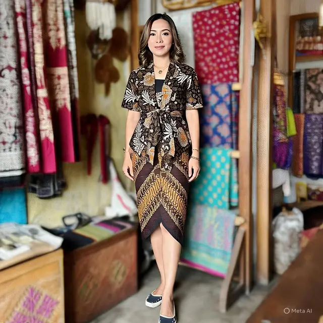 Model Baju Batik Atasan dan Bawahan Rok Terbaru #9: Batik Wrap Top dengan Rok A-Line