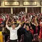 Capres nomor urut 3, Ganjar Pranowo kampanye di Palu, Sulawesi Tengah, Senin (4/12/2023). Dalam kesempatan itu, dia menyampaikan komitmen Ganjar-Mahfud memberantas korupsi, kolusi, dan nepotisme atau KKN. (Liputan6.com/Nanda Perdana Putra)