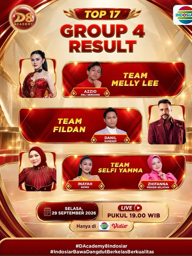 Live Streaming Dangdut Academy 8 Top 17 Group 4 (credit: Indosiar)