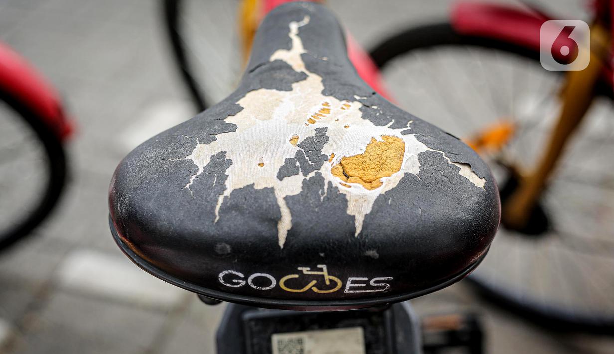 Kondisi sepeda sewa yang terbengkalai terparkir di Pasar Baru, Jakarta, Rabu (30/11/2022). Dinas Perhubungan DKI Jakarta akan menarik 218 unit sepeda sewa di 67 titik tambat di Ibu Kota secara bertahap karena kesulitan pendanaan dari operator. (Liputan6.com/Faizal Fanani)