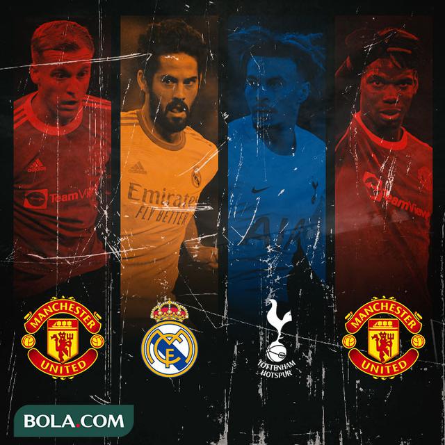 Ilustrasi - Donny van de Beek, Isco, Dele Alli, Paul Pogba
