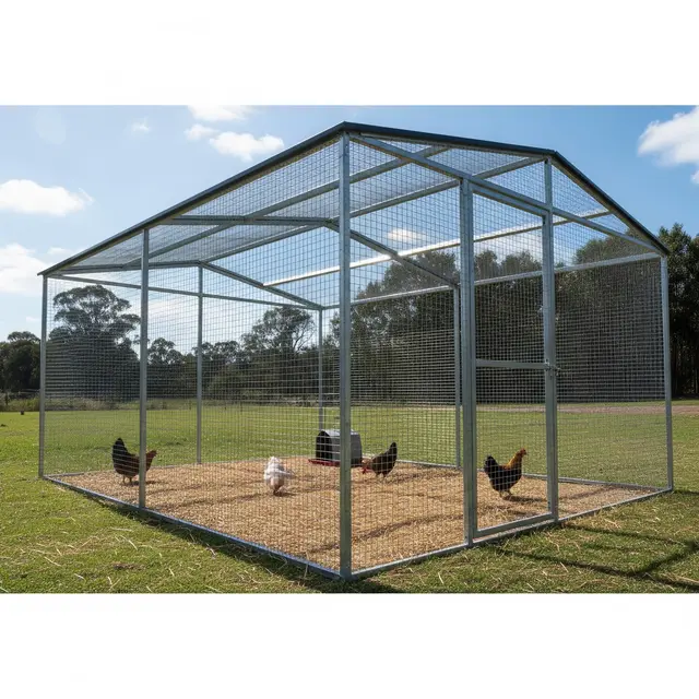 Model Kandang Ayam dari Rangka Besi Ringan dengan Nuansa Natural (Image by Gemini AI)
