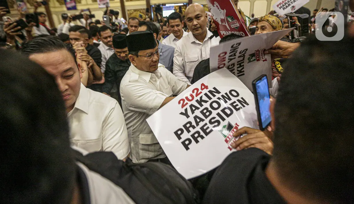 Kini Prabowo sudah mendapat dukungan dari Gerindra, Golkar, PAN, Demokrat, PBB dan Gelora untuk bertarung di Pilpres 2024. (Liputan6.com/Faizal Fanani)