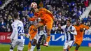 Pemain Real Madrid, Gonzalo Gracia mencetak gol kemenangan timnya atas Leganes melalui sundulan dalam laga perempat final Copa del Rey di Butarque Municipal Stadium, Leganes, Spanyol, Kamis (06/02/2025) WIB. (AP Photo/Manu Fernandez)