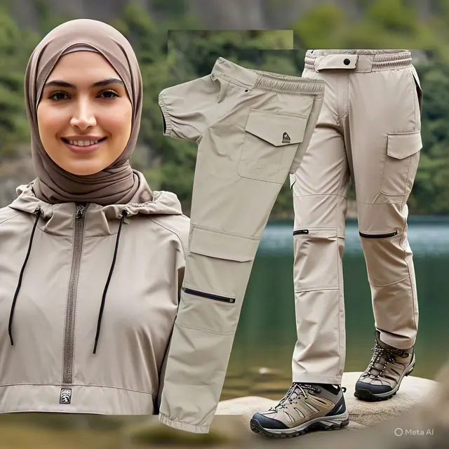 Outfit Camping Muslimah: Set Hijab Sport dengan Windbreaker Jacket