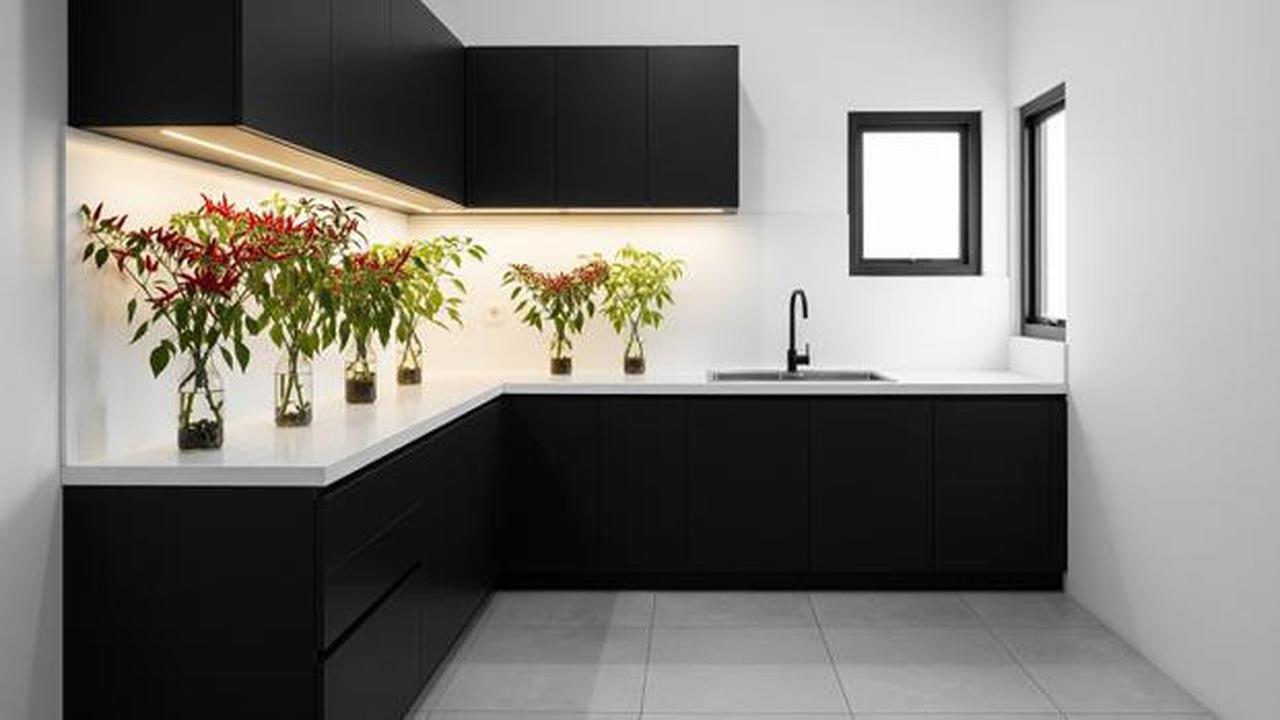 8 Model Dapur Minimalis Bentuk L dengan Tanaman Sayur di Botol, Estetik dan Fungsional