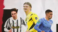 Erling Haaland, Phil Foden dan Federico Chiesa. (Bola.com/Dody Iryawan)