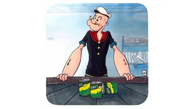 Biar menjadi tetapkuat, Popeye harus punya persediaan kaleng bayam yang banyak.