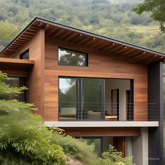 Rumah 2 Lantai Keren dengan Fasad Kayu Kontemporer