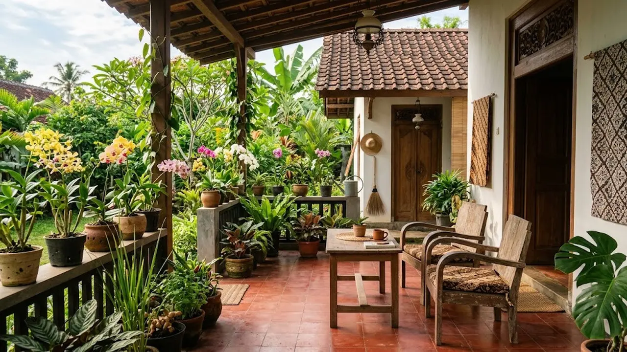 Model Teras Rumah Nyaman untuk Bersantai dan Berkebun/AI Generated