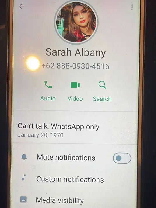 "Mohon Perhatiannya : Ada penipu mengunakan no ini mengaku2 sebagai Sarah Albany / Sarah Azhari dan mengunakan profile picture saya juga nama saya dan menganggu orang yg kebetulan adalah teman saya." tulis sazarita. [Instagram/sazarita]