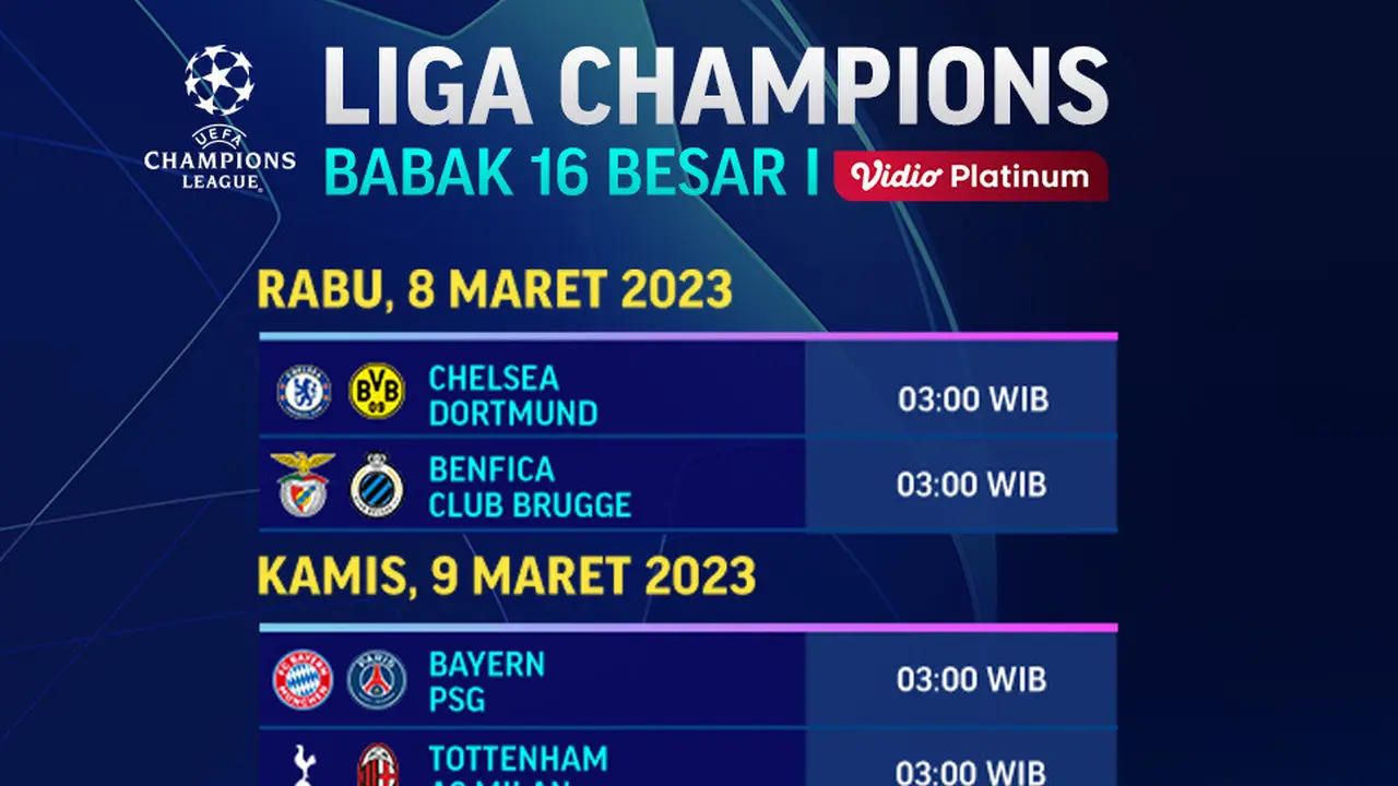 Jadwal Liga Champions Babak 16 Besar Leg Kedua 2022/2023 di Vidio, 8 & 9 Maret 2023
