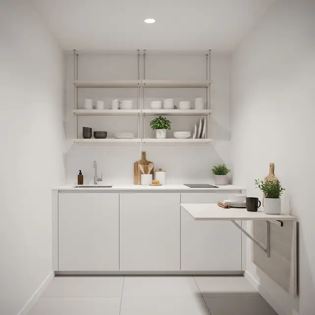 9 Desain Dapur Rumah Type 21 Ukuran 1x2 Meter dengan Rak Gantung dan Meja Lipat