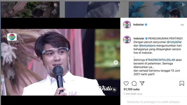 Unggahan Indosiar soal tanggal lamaran Rizky Billar dan Lesti Kejora. (Foto: Dok. Instagram @indosiar)