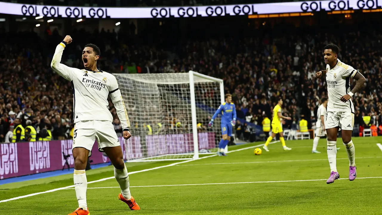 Selebrasi Jude Bellingham saat Real Madrid menghajar Villarreal di arena LaLiga
