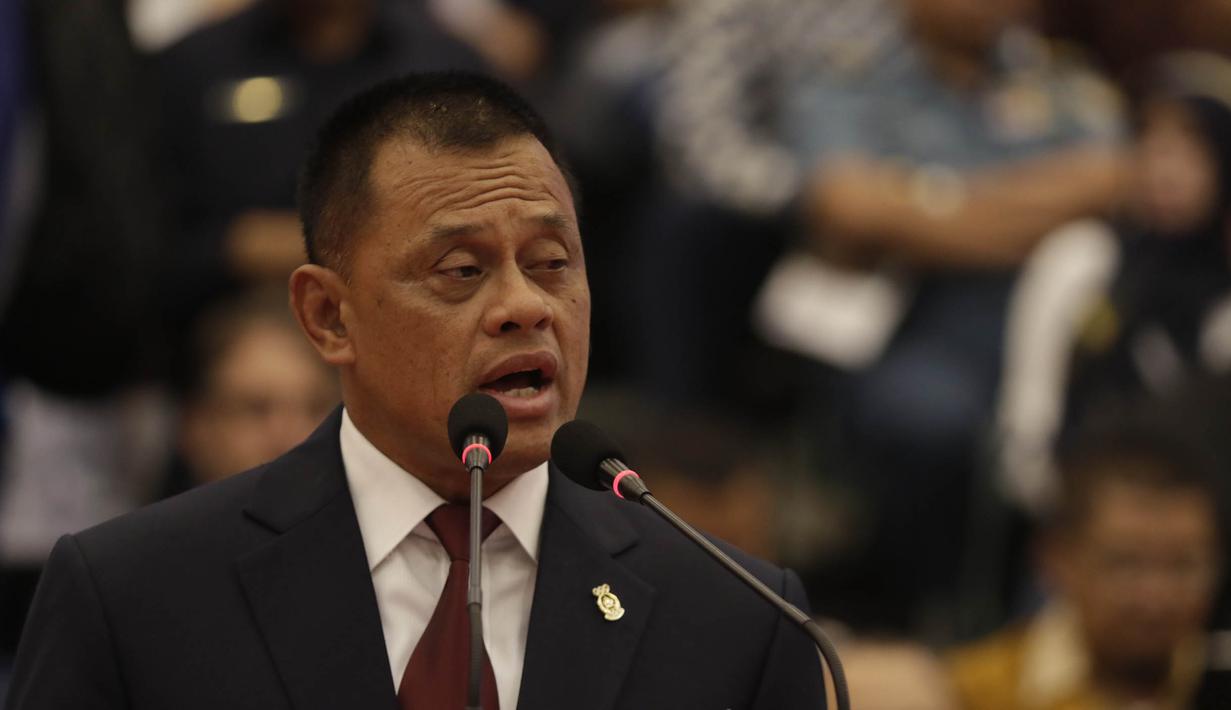 Panglima TNI, Jenderal Gatot Nurmantyo, memberi sambutan dalam Pembukaan Kejuaraan Dunia Karate Junior, Cadet dan U-21 di Indonesia Convetion Exhibition (ICE), Bumi Serpong Damai, Tangerang, Kamis (12/11/2015). (Bola.com/Vitalis Yogi Trisna)