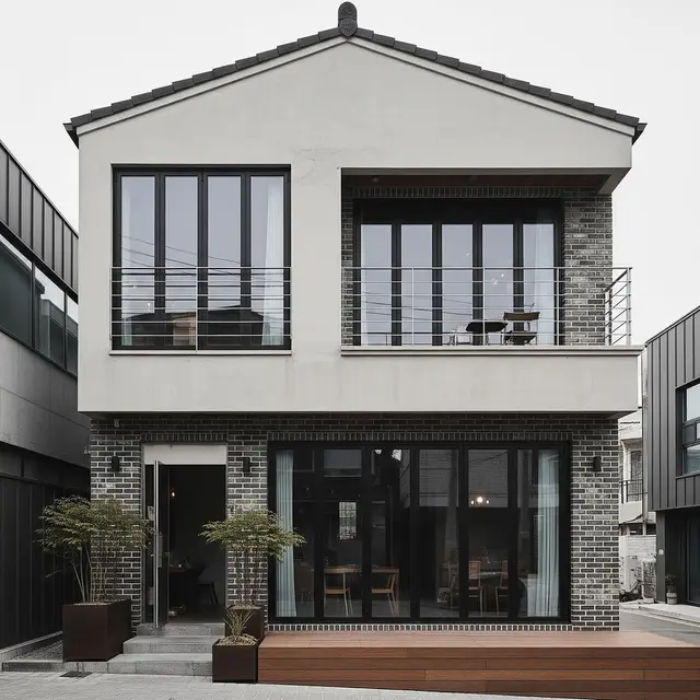 9 Desain Rumah 2 Lantai Sederhana dengan Jendela Besar ala Korea, Harmoni Modern