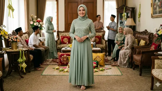 Model Gamis Kombinasi Corak Polos Terbaru (Foto: Gemini AI)