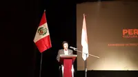 Duta Besar Peru untuk Indonesia, Julio Cardenas, berpidato pada Peru National Day dan Peru Cultura 2019 (Rizki Akbar Hasan / Liputan6.com)