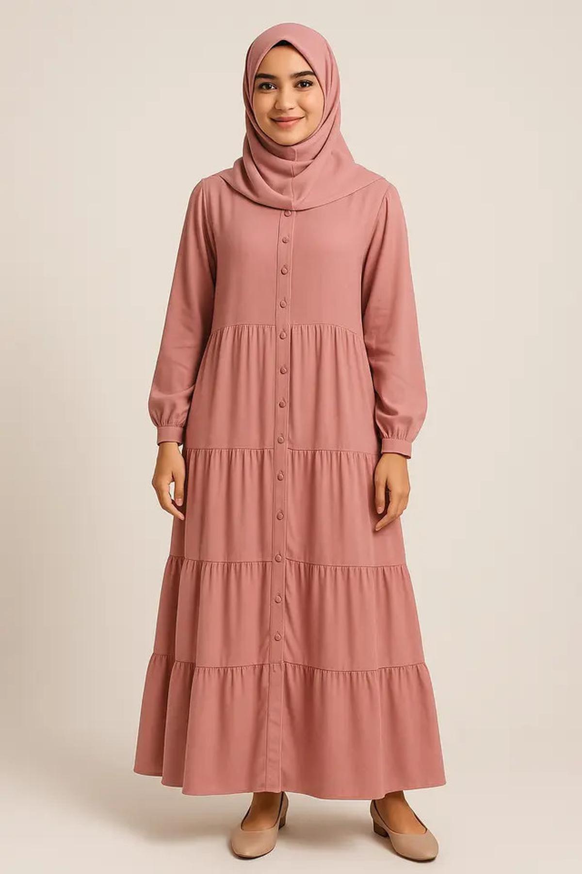 5 Model Gamis Syar'i dengan Aksen Kancing Depan, Cocok untuk Busui