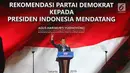 Ketua Kogasma Partai Demokrat, Agus Harimurti Yudhoyono (AHY) menyampaikan pidato politiknya di Djakarta Theater, Jakarta, Jumat (1/3) malam. AHY mengatakan, ketika Demokrat di pemerintahan, stabilitas politik terjaga baik. (Liputan6.com/Angga Yuniar)
