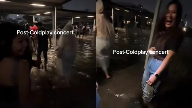 Penonton konser Colplay di Singapura kebanjiran.