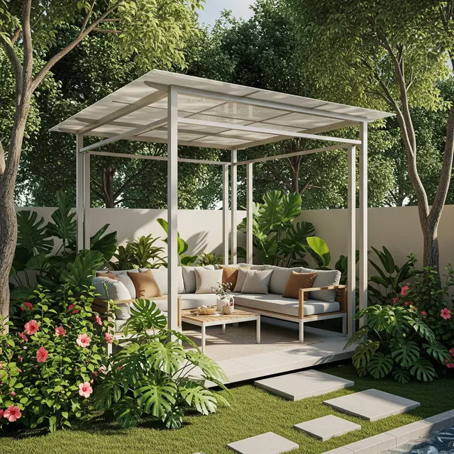 Gazebo Baja Ringan yang Estetik di Halaman Rumah Tropis