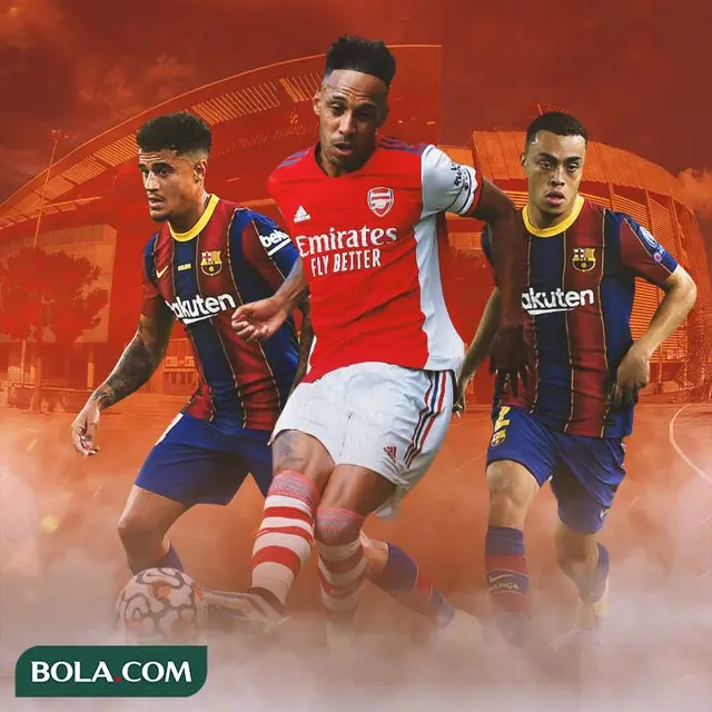 Ilustrasi - Philippe Coutinho, Pierre-Emerick Aubameyang, Sergino Dest