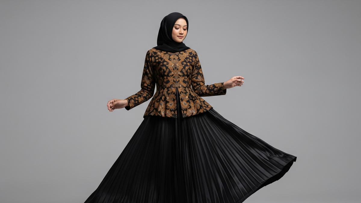 7 Gamis Batik Warna Hitam Elegan Kombinasi Satin, Pilihan Anggun untuk Segala Acara